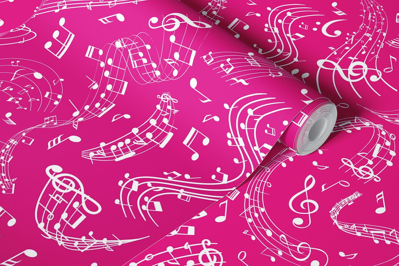 Music Notes 5 vivid pink wallpaper roll