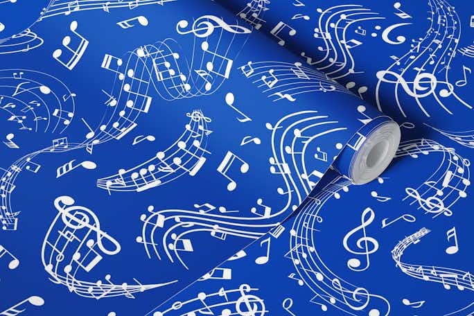 Music Notes 7 cobalt bluewallpaper roll