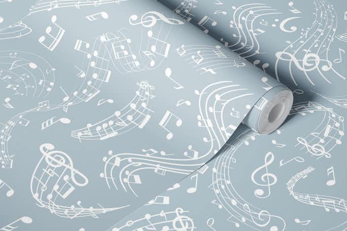Music Notes 8 misty bluewallpaper roll