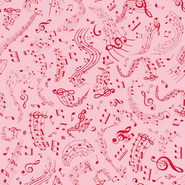 Music Notes 10 Crimson Red on Bubble Gum Pink
