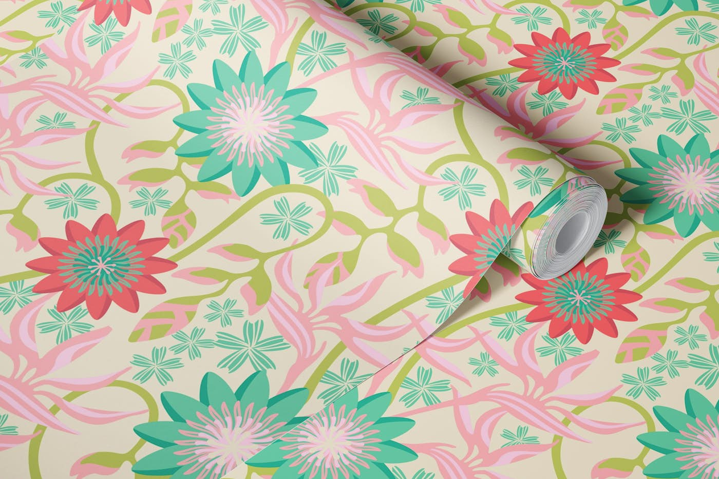 PASSION AND PARADISE Tropical Floral Pastels wallpaper roll