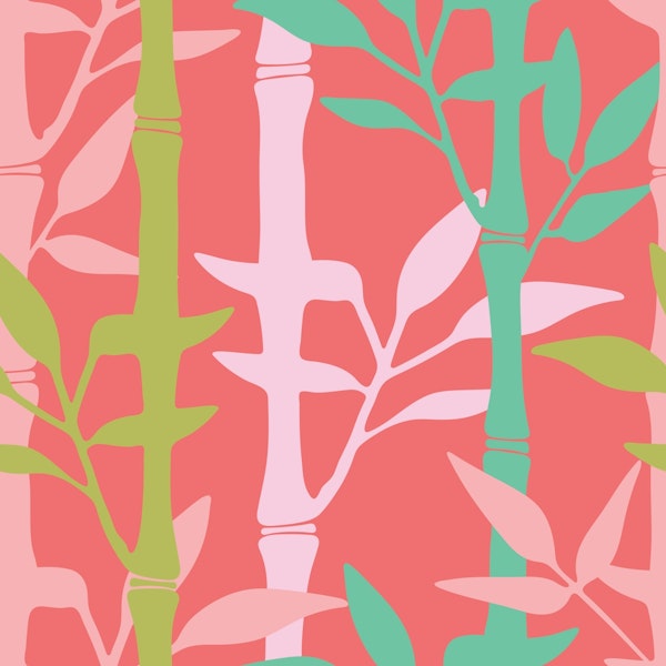 BAMBOO FOREST Tropical Plants Stripes Red