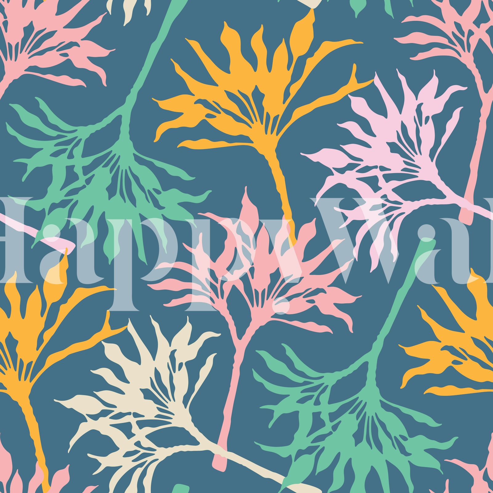 Tropical Botanical Plants Blue Wallpaper