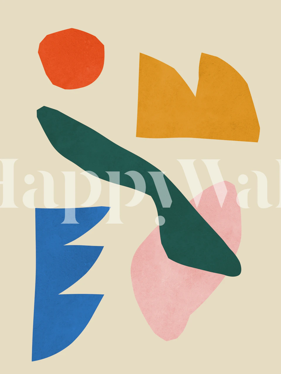 Colorful abstract shapes in red, orange, yellow, green, blue, and pink wallpaper