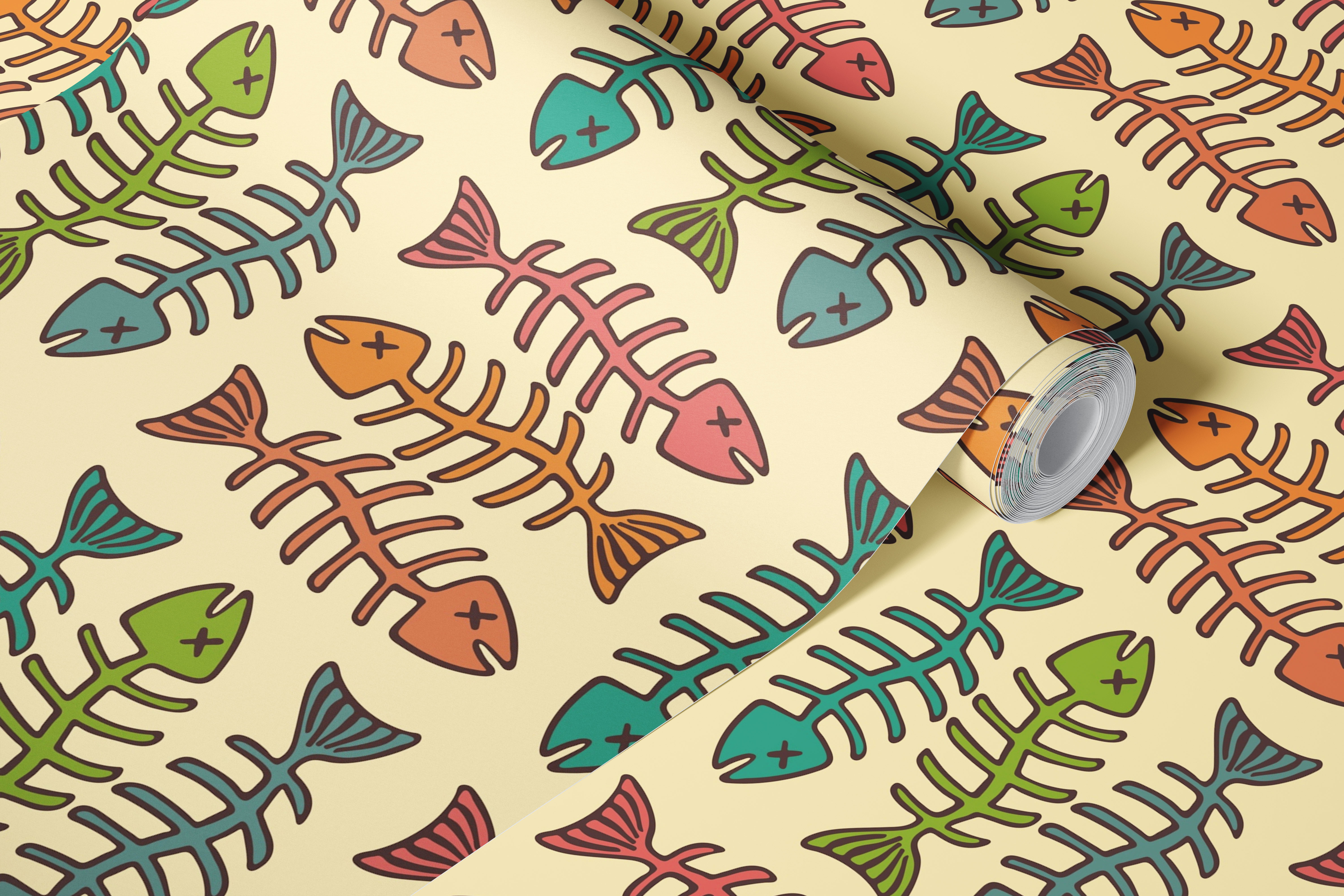 Fish bones vintage wallpaper design