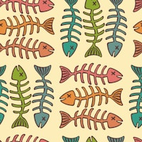 FISH BONES Vintage Retro Fun Food Brown tapete