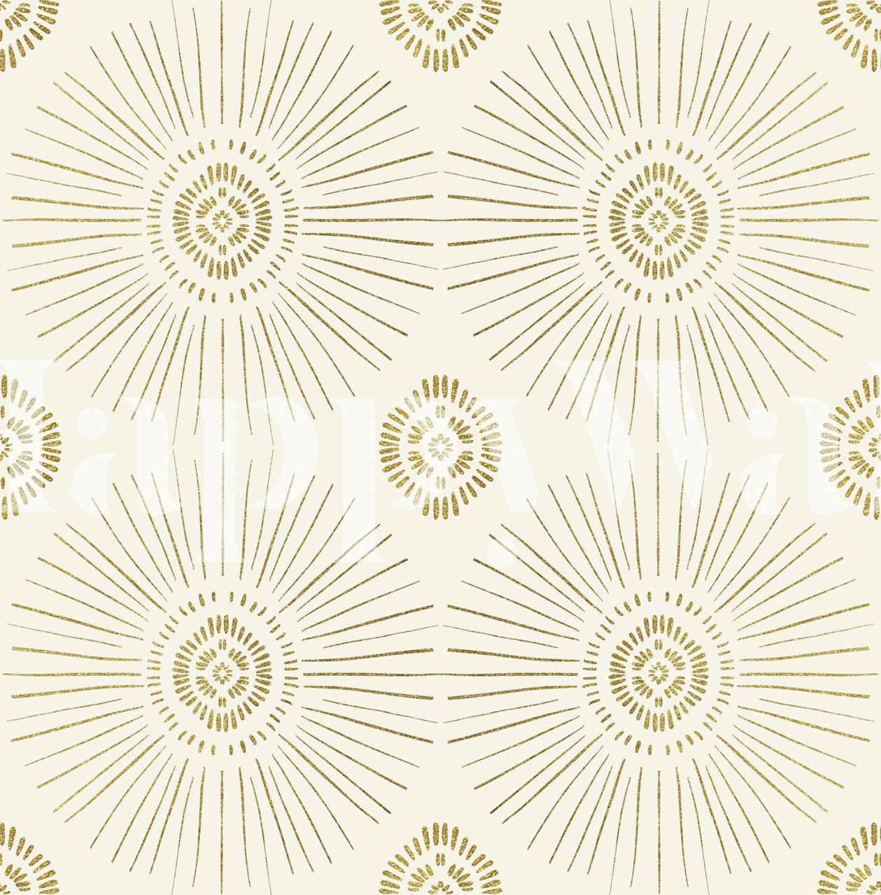 Gold tribal sun pattern on cream background wallpaper