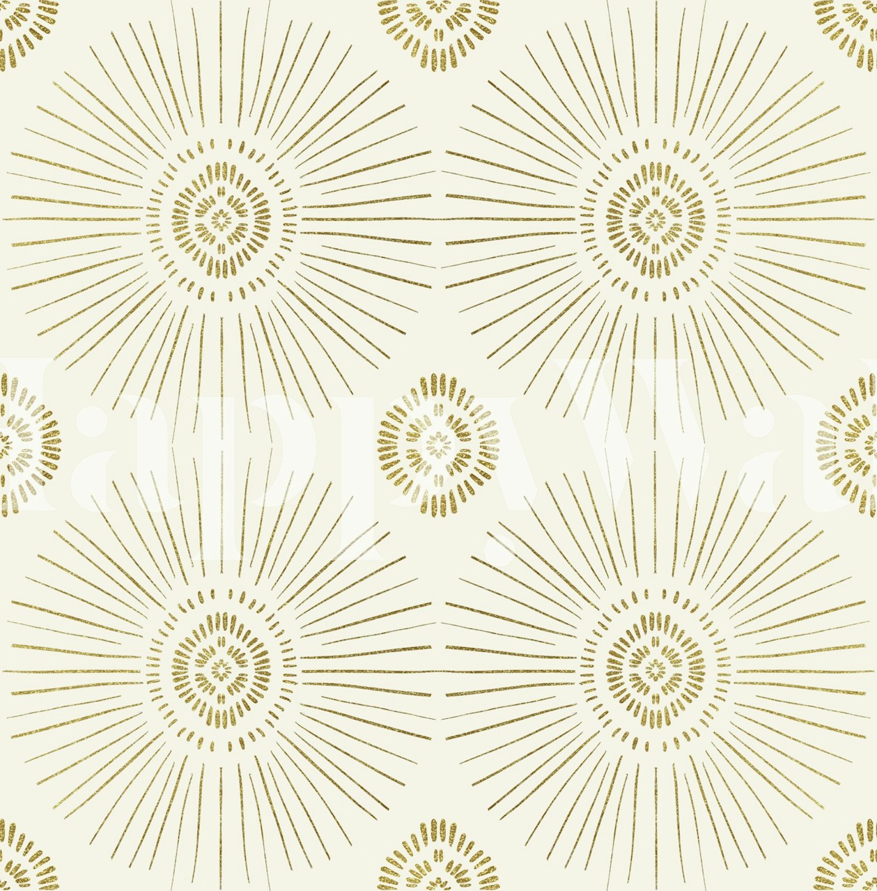 Gold tribal sun pattern on cream background wallpaper