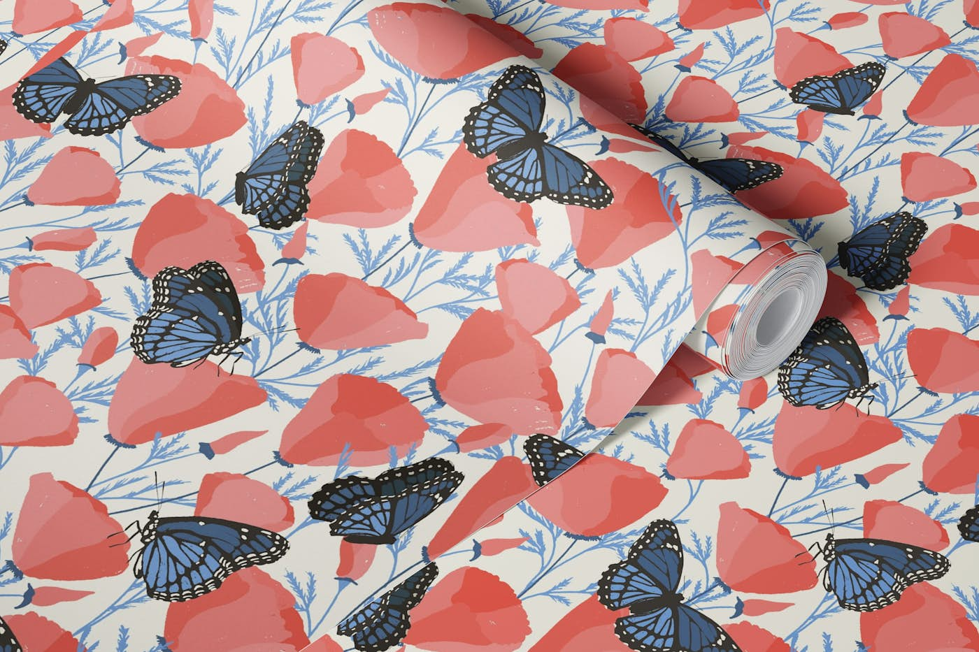 Butterflies and Poppies wallpaper roll