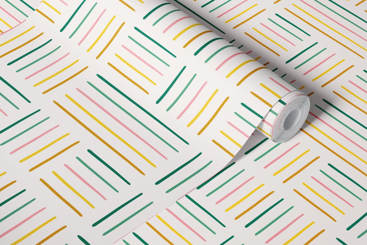 Multicolor Stripes Green Pink Gold wallpaper roll