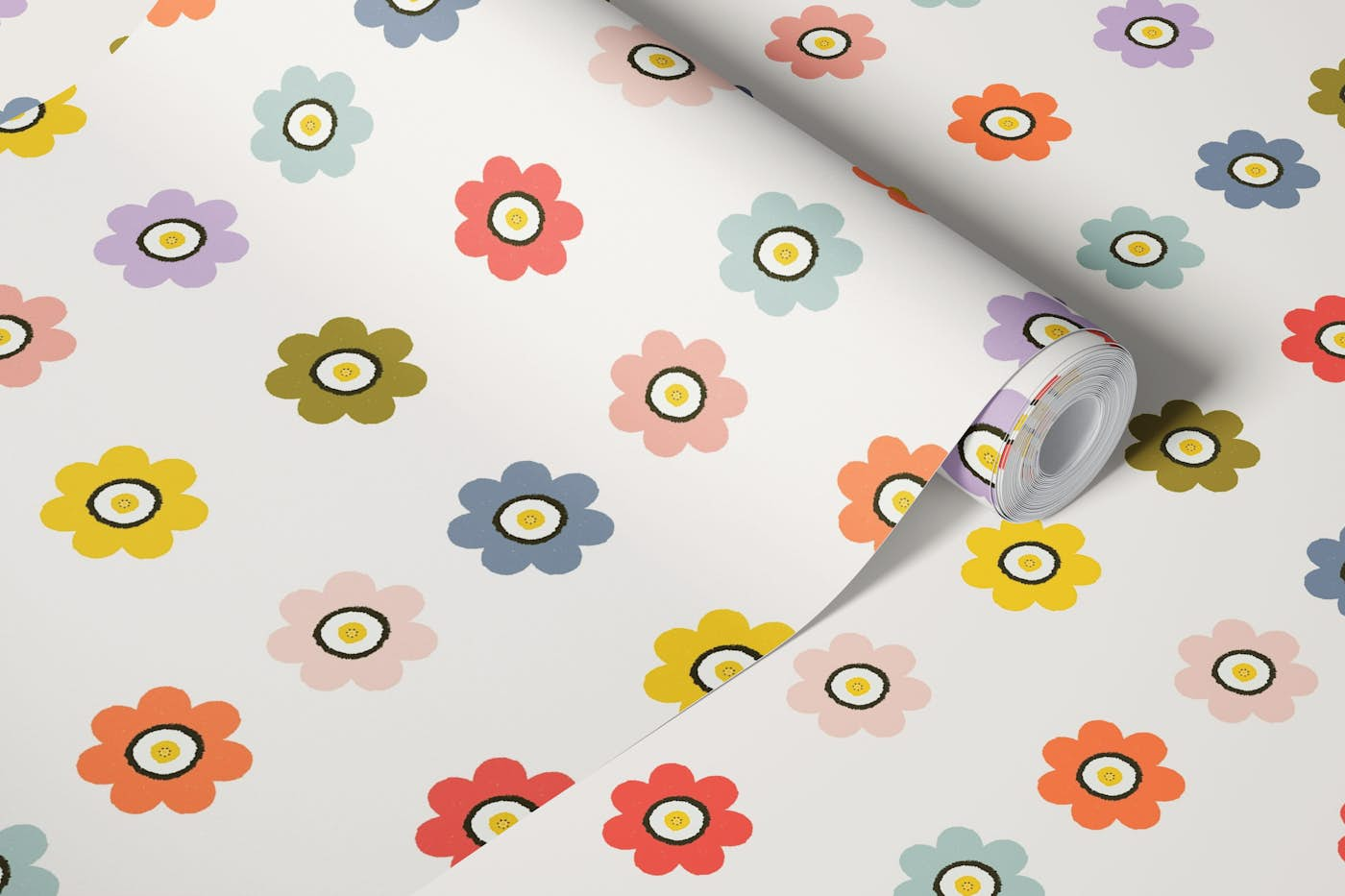 Colorful Retro Flowers Multicolor wallpaper roll