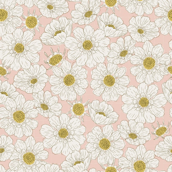 Bold White Flowers Light Pink