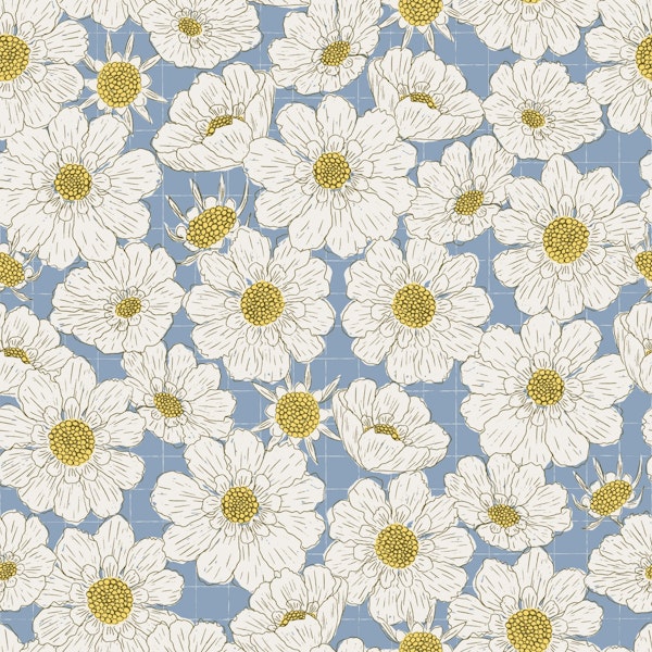 Bold White Flowers Pale Blue