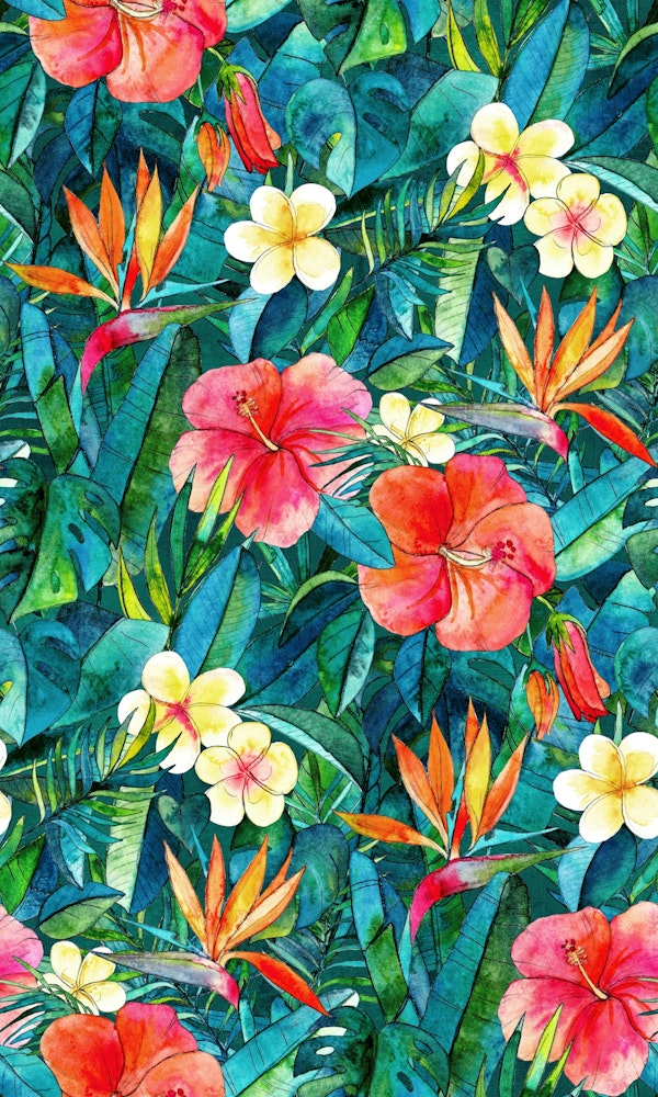 Dramatic Tropical Garden in Watercolor