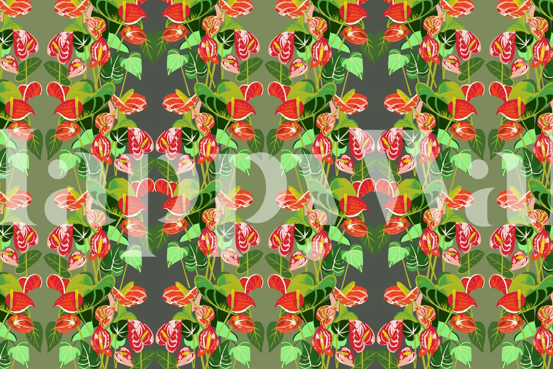 Tropical flamingo and flowers wallpaper design