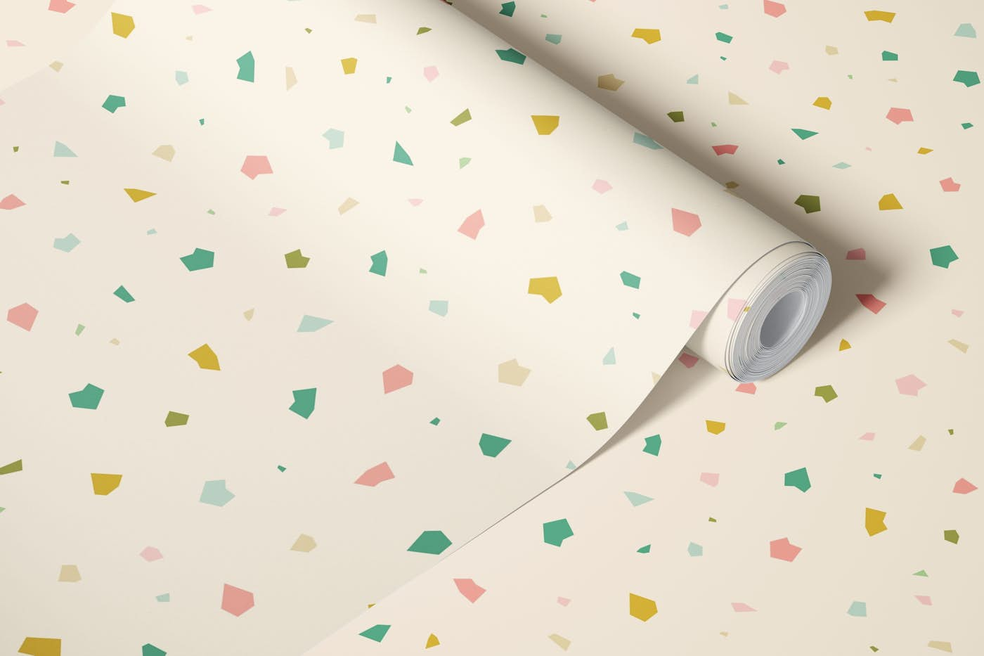 Terrazzo Teal Pink Gold wallpaper roll