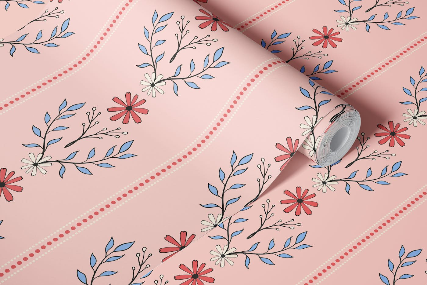 Floral Columns Pink wallpaper roll