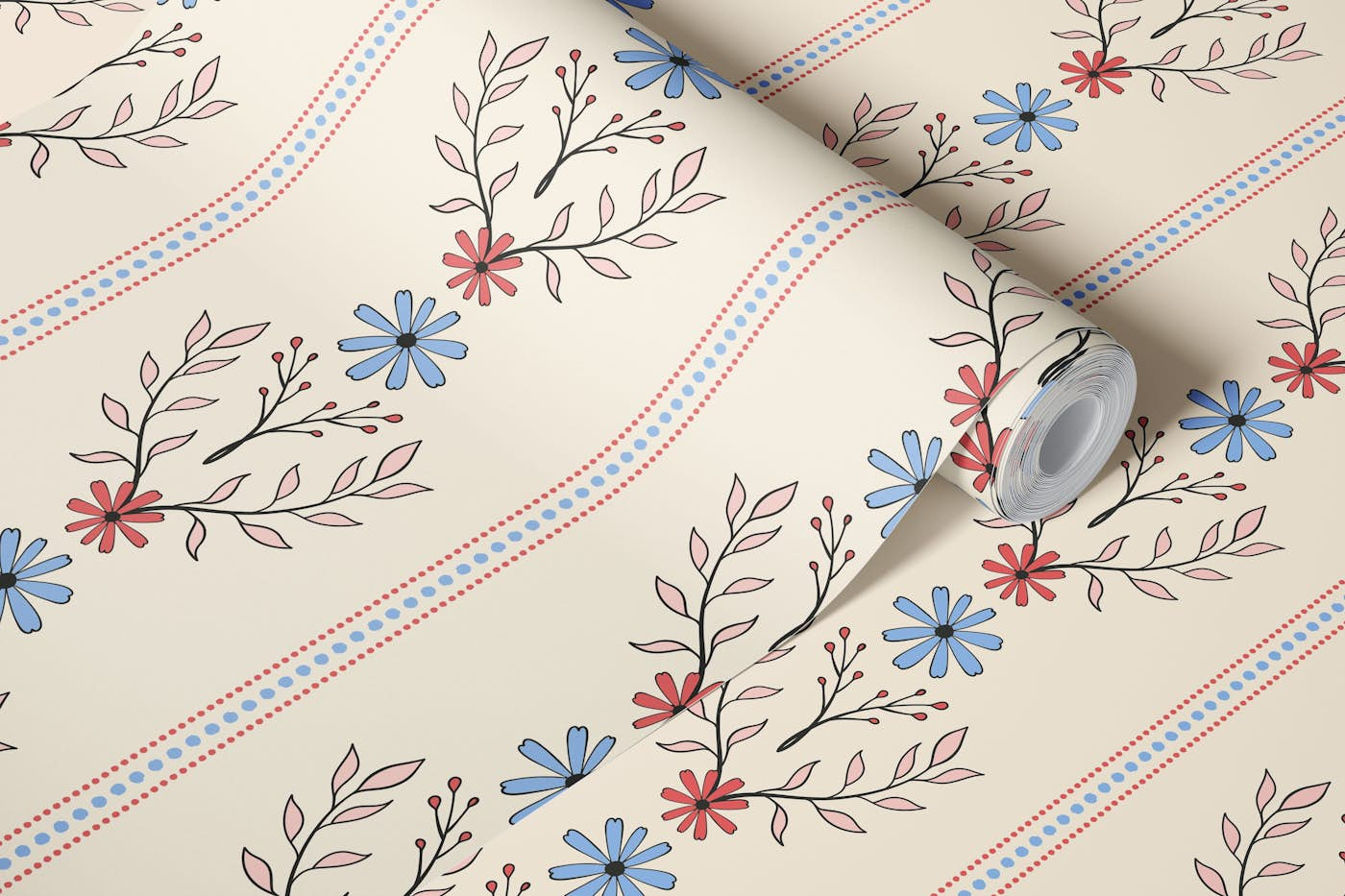 Floral Column Cream wallpaper roll