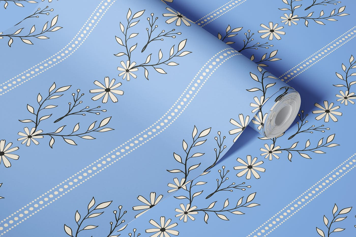 Floral Column Light Blue wallpaper roll