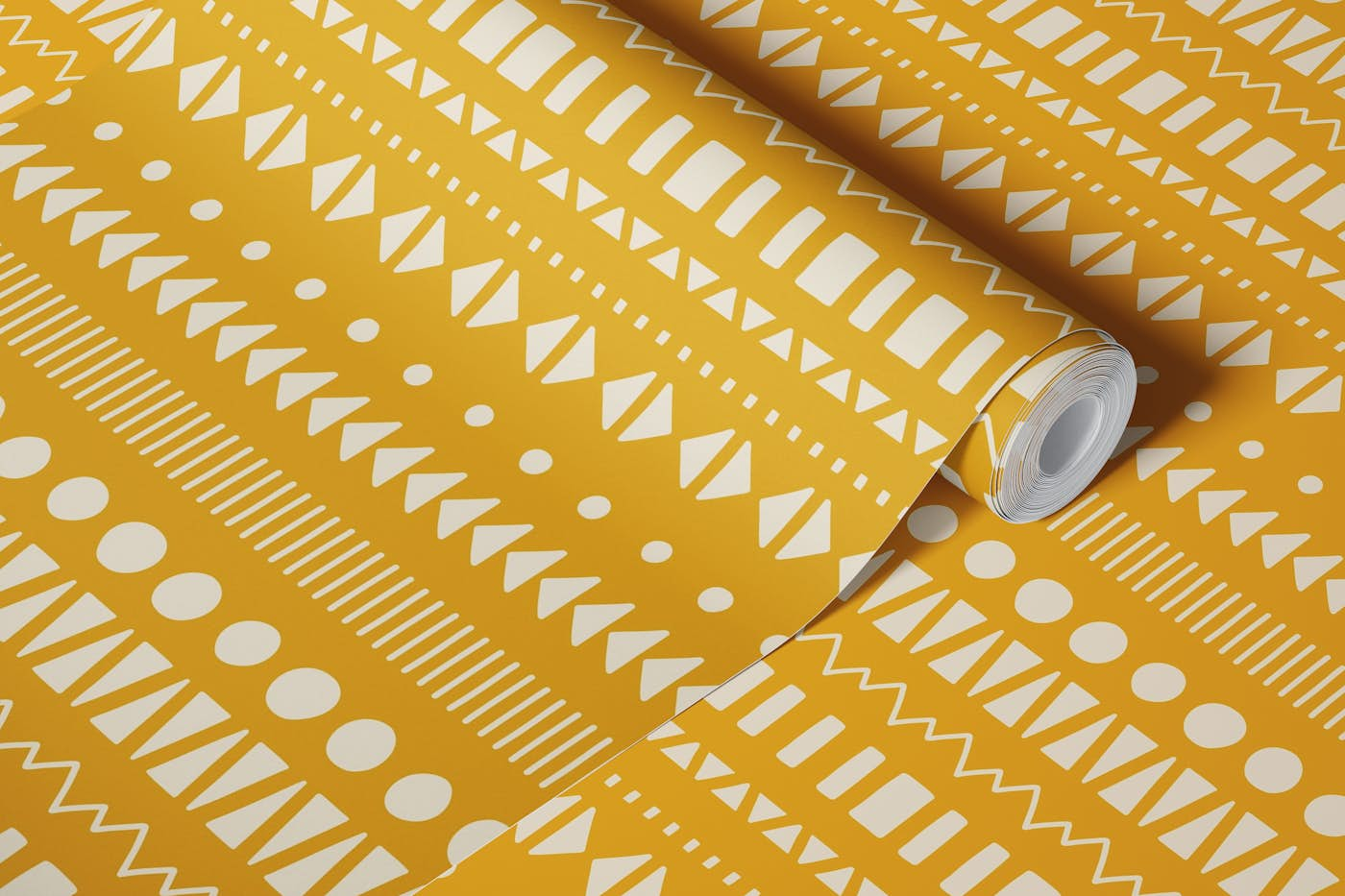 Tribal Shapes Mustard wallpaper roll