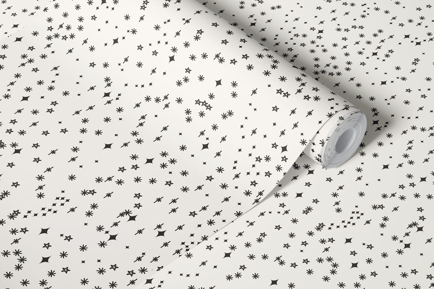 Stars And Sparks White Black wallpaper roll