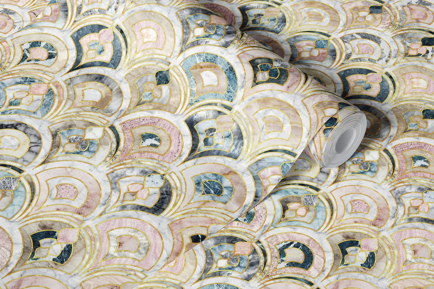 Marble Art Deco Tiles in Soft Pastels wallpaper roll