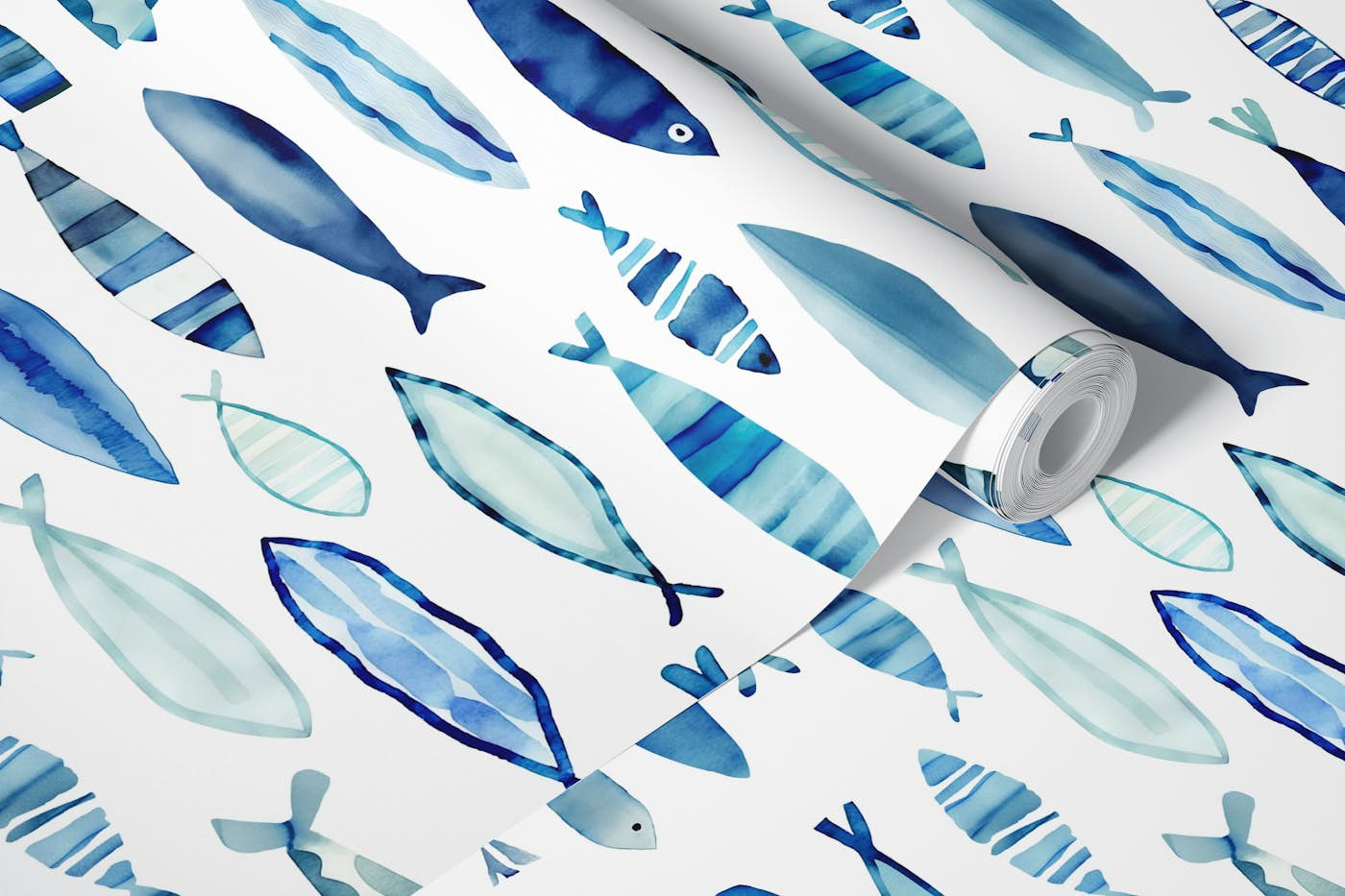 Watercolor Fish Blue Summer Vibes wallpaper roll