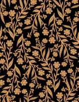 Gold Doodle Floral on Black wallpaper