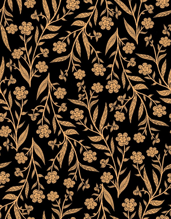 Gold Doodle Floral on Black