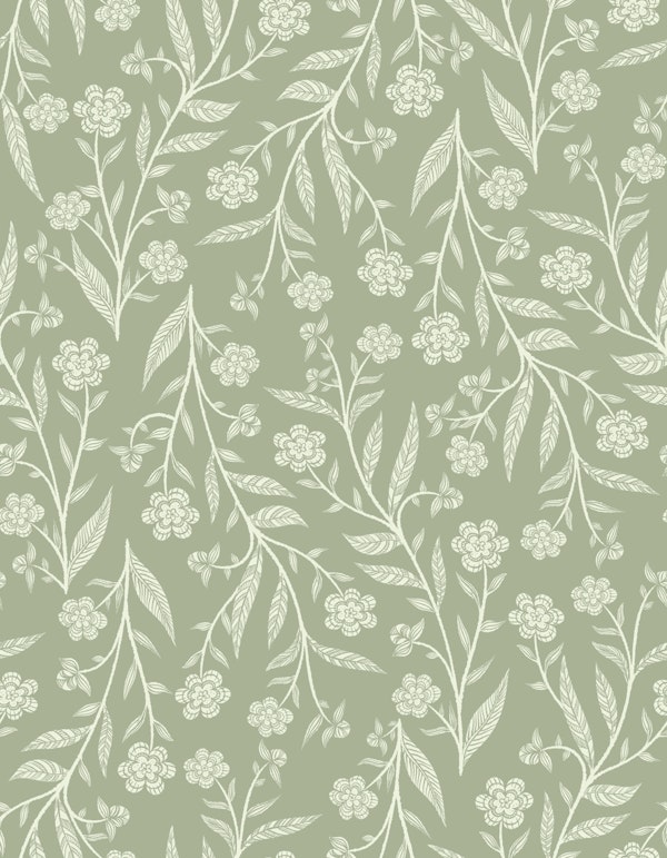 Sage Green Floral Victorian Doodle
