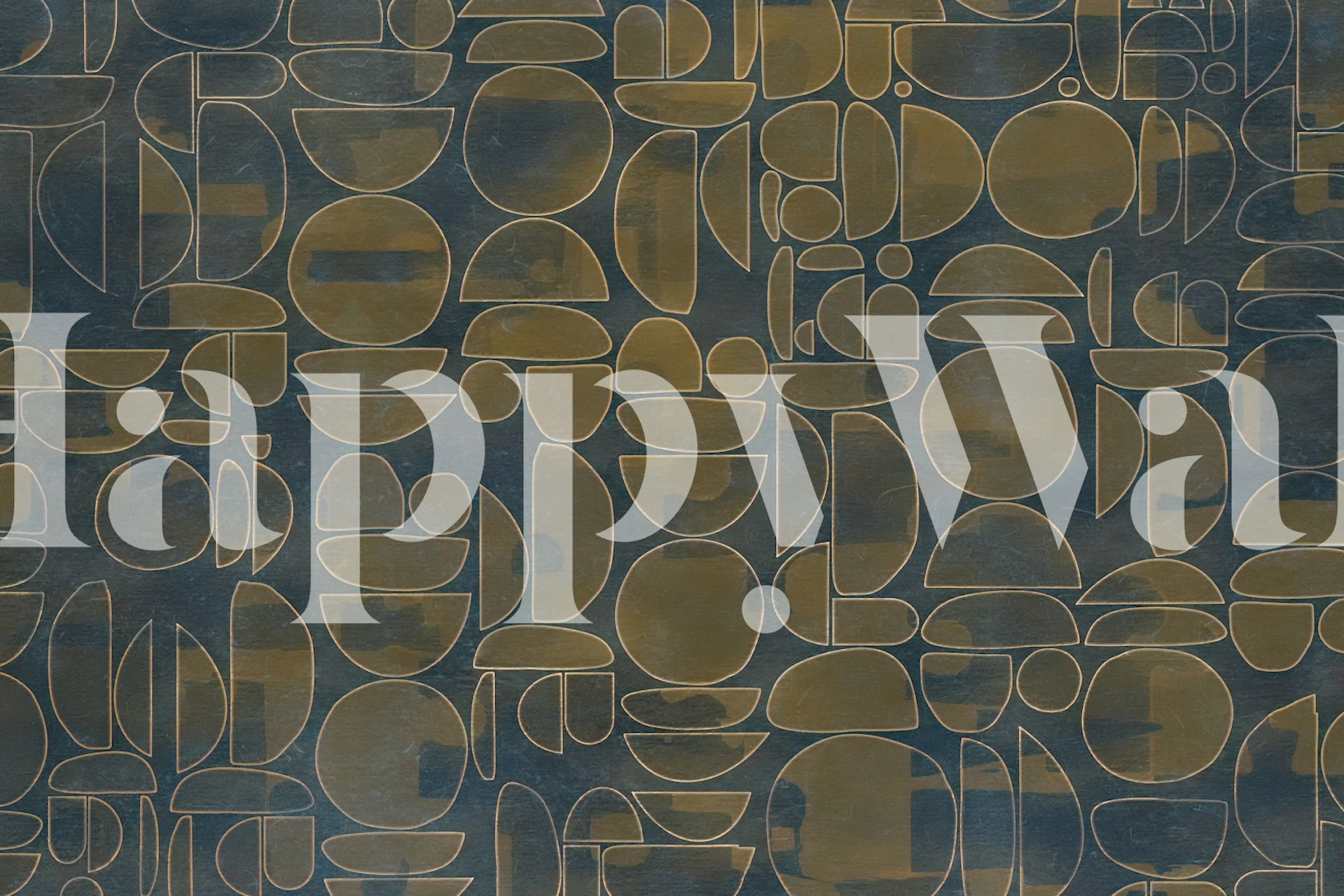 Geometric patterns in blue and gold on dark background wallpaper