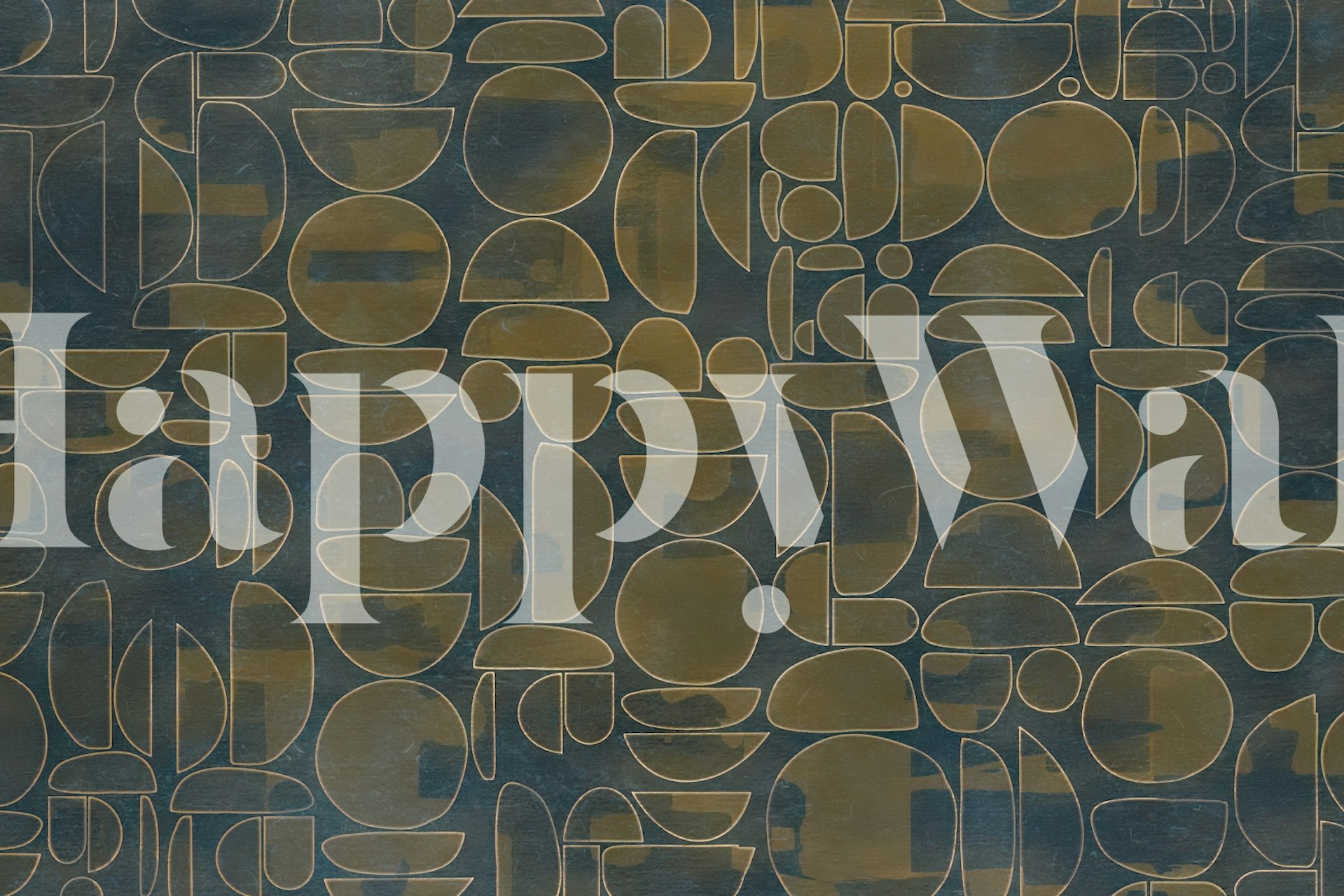 Geometric patterns in blue and gold on dark background wallpaper