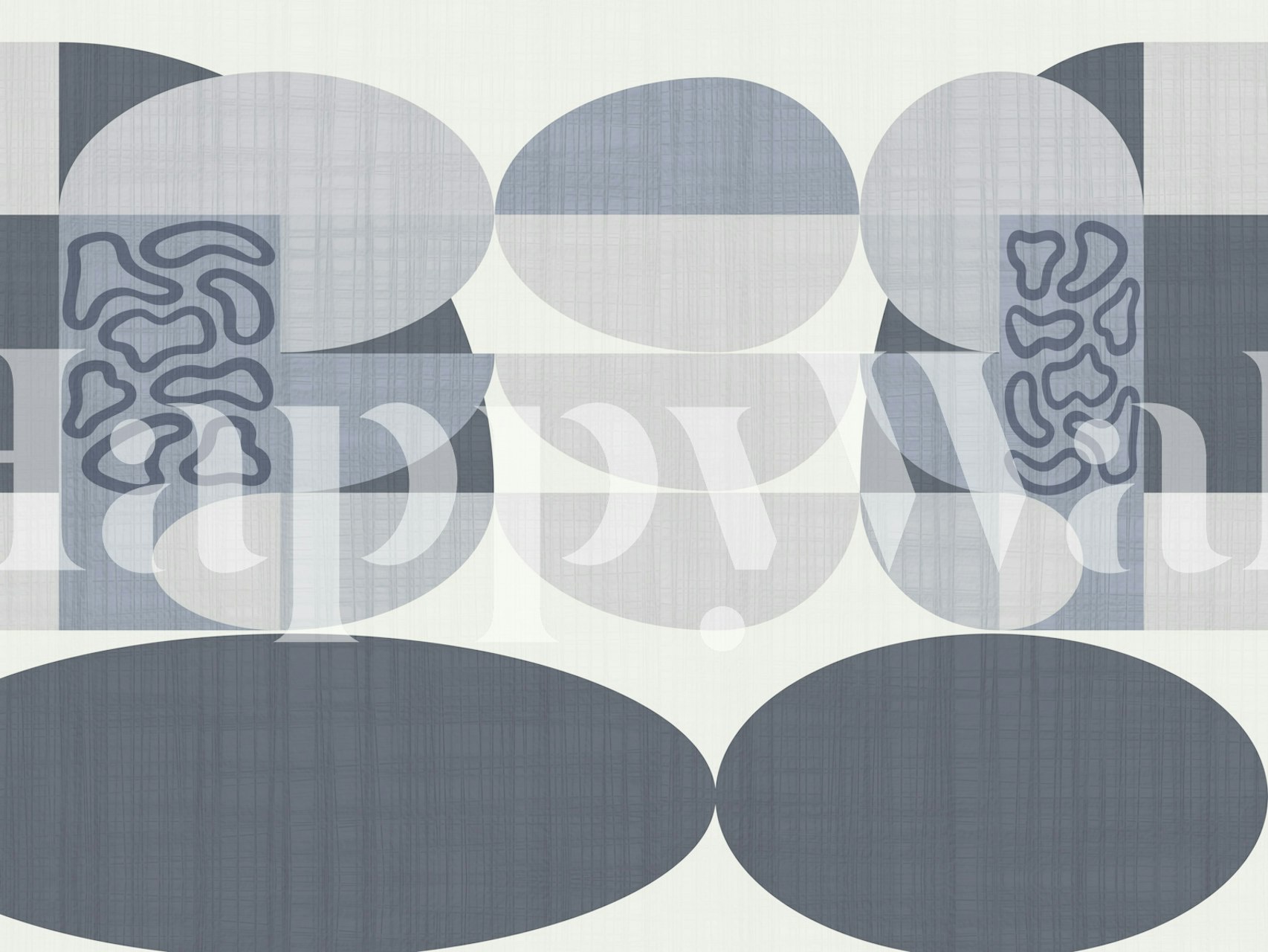 Blue geometric shapes and patterns on light wallpaper