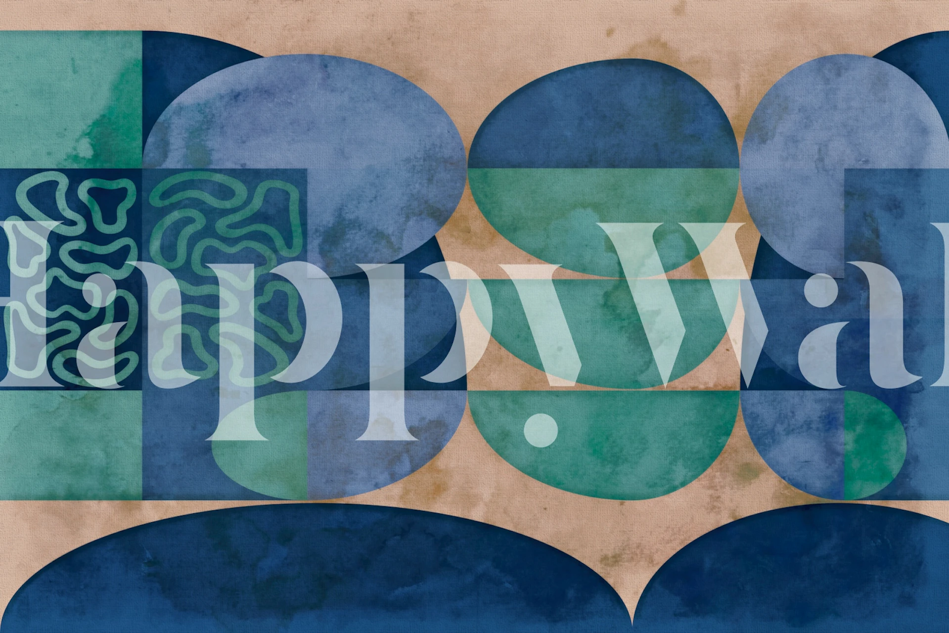 Seventies MidMod Grunge wall mural featuring earthy greens and abstract shapes with a vintage overlay