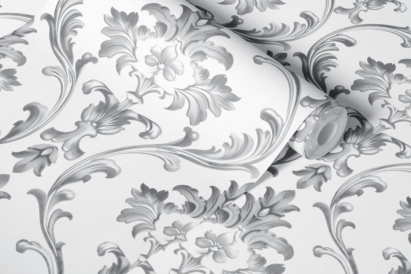 Regency Damask Victorian Elegance Light Grey wallpaper roll