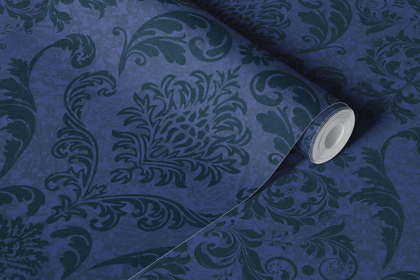 Dark Vintage Damask Midnight Blue wallpaper roll