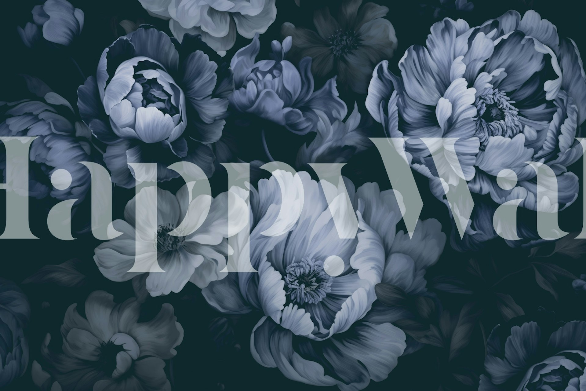 Moody blue flowers and foliage wallpaper