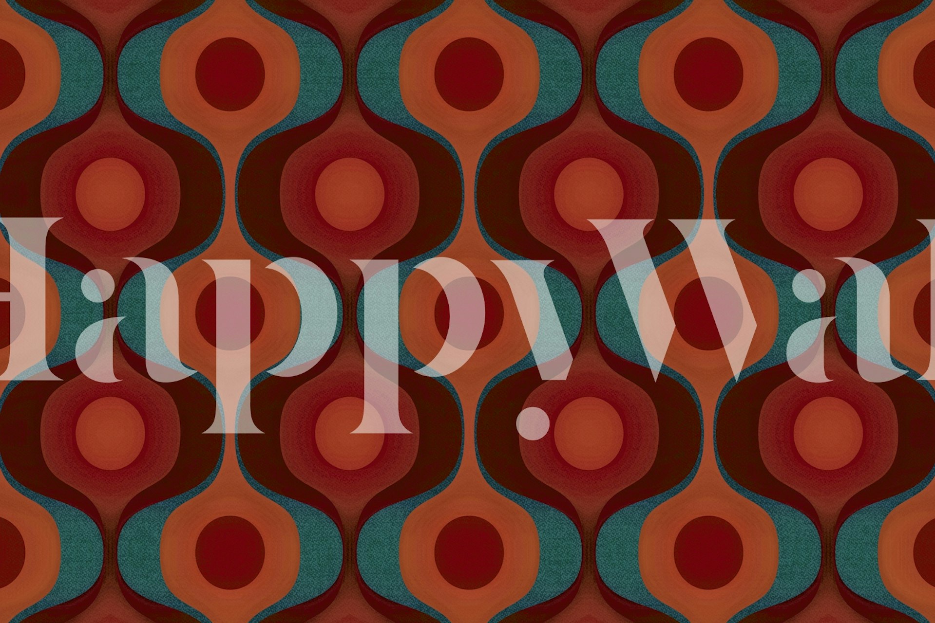 Red Coral 70s geometric wallpaper in a room