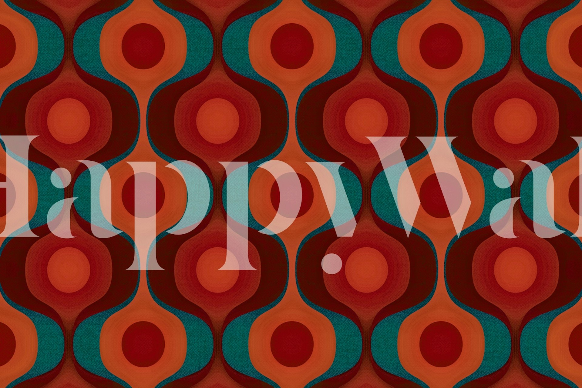 Red Coral 70s geometric wallpaper in a room