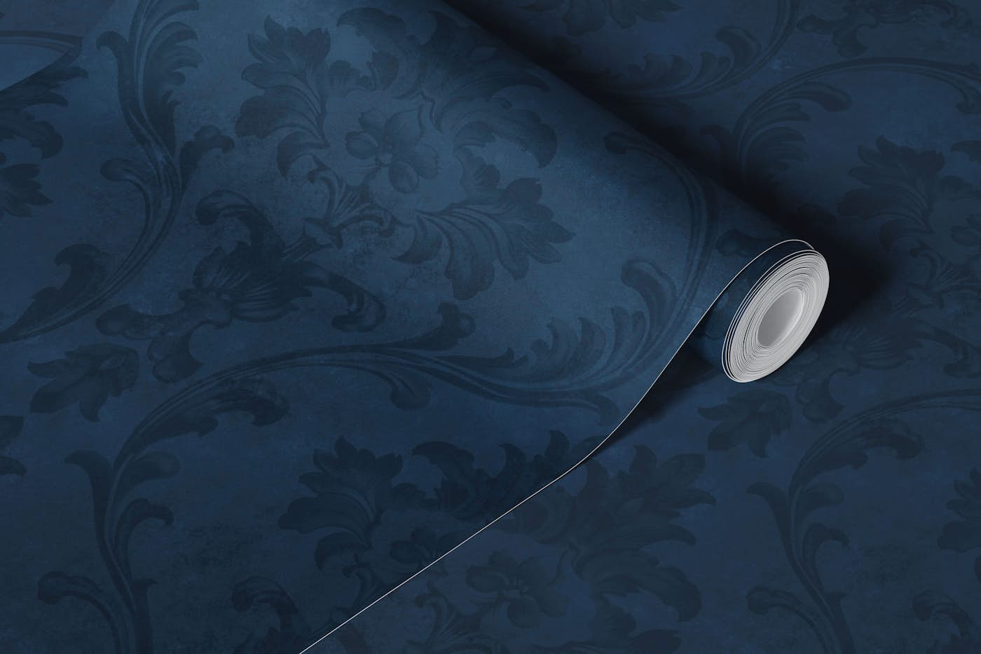 Faded Elegance Regency Damask Navy Blue wallpaper roll