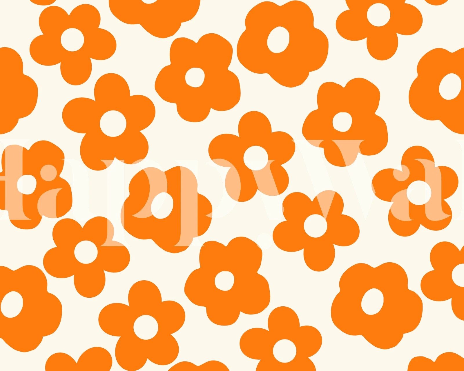 Retro daisies vermilion orange wallpaper displayed