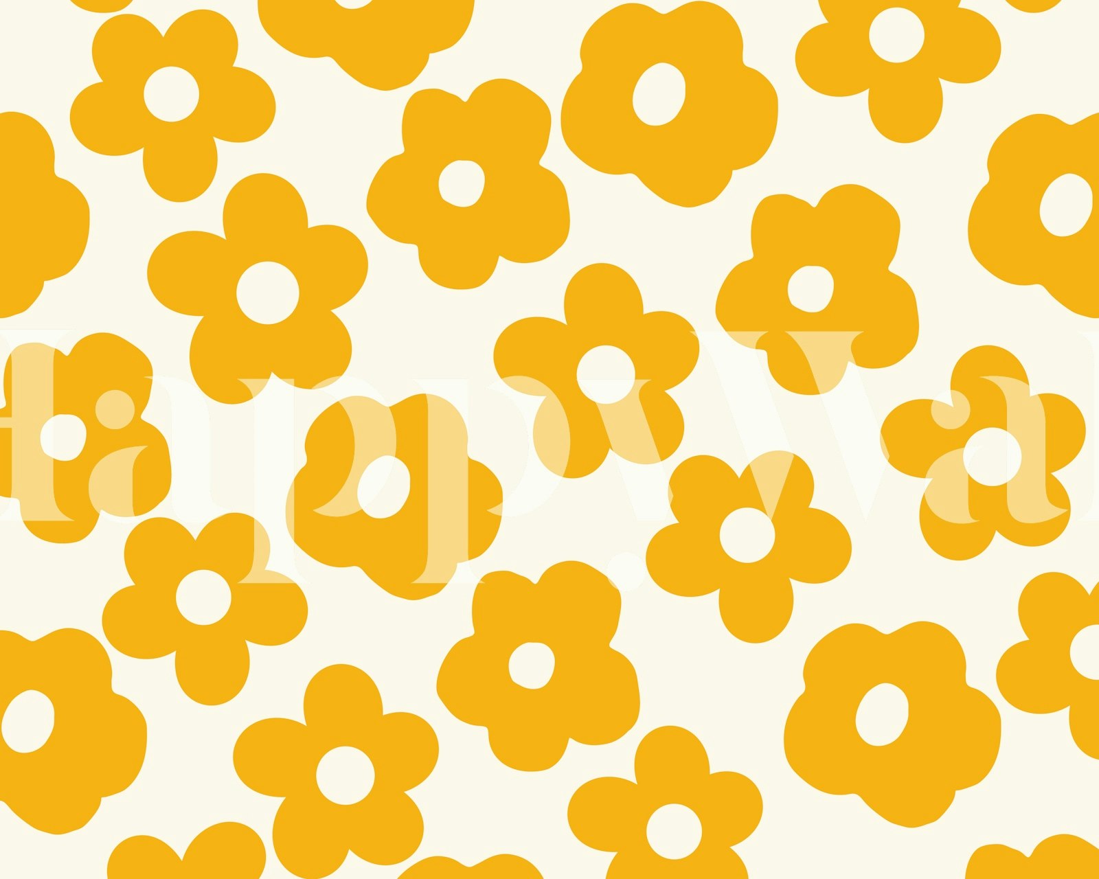Yellow retro floral pattern wallpaper with bold daisies