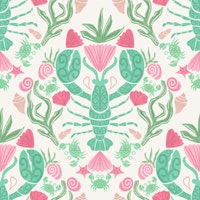 Coastal lobsters with seashells papel pintado