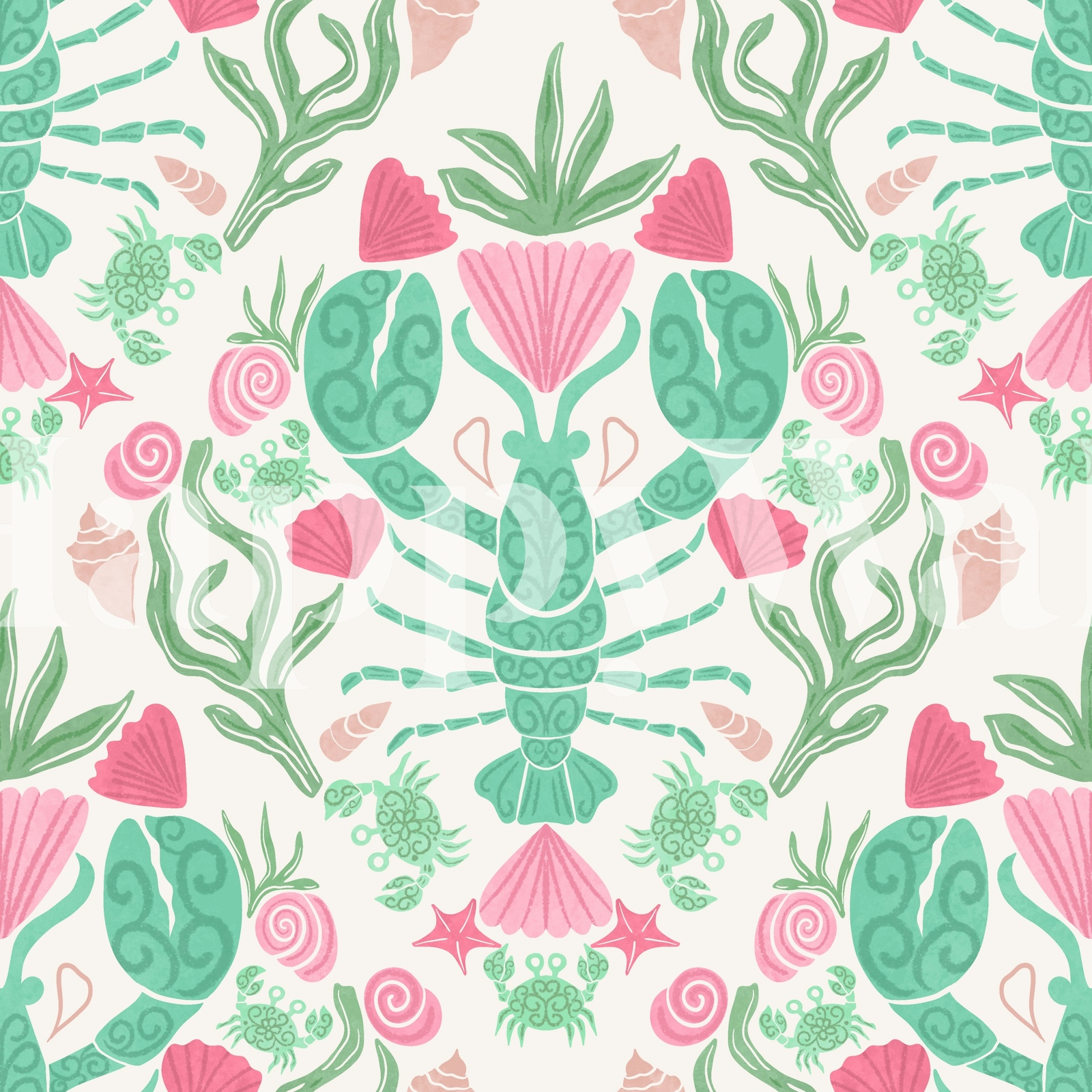 Coastal Lobster and Seashell Wallpaper