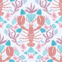 Coastal lobsters with seashell papel pintado