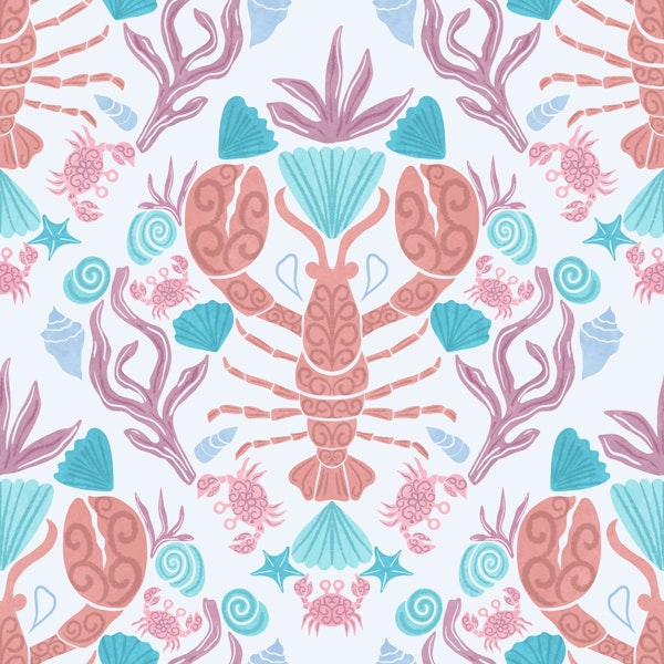 Coastal lobsters with seashell