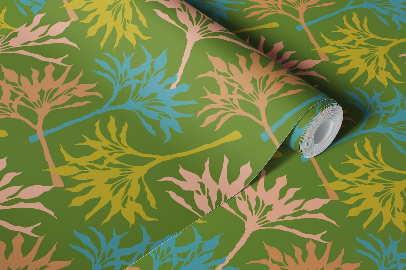 TOSSED TI Tropical Botanical Plants Green wallpaper roll