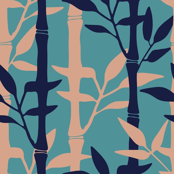 BAMBOO FOREST Tropical Plants Stripes Blue