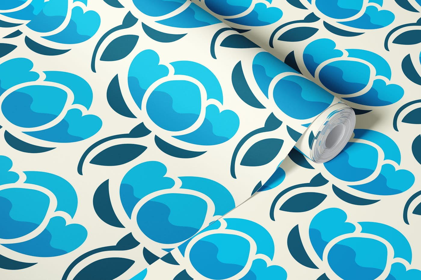 Hand drawn blue blossoms / 3119B wallpaper roll