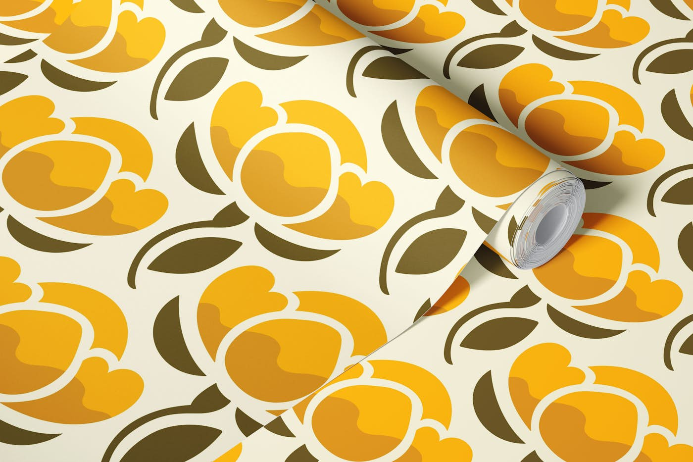 Hand drawn yellow blossoms / 3119C wallpaper roll